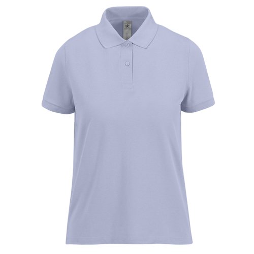 Polo da donna viola in cotone con abbottonatura corta.