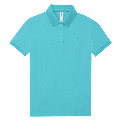 Polo da donna turchese in cotone con abbottonatura corta.