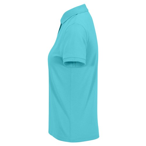 Polo da donna turchese in cotone a maniche corte.