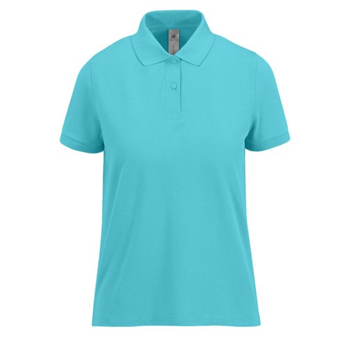 Polo da donna turchese in cotone con abbottonatura corta.