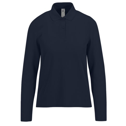 Polo da donna in cotone blu navy a maniche lunghe.