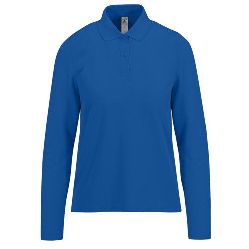 Polo in cotone blu reale a maniche lunghe da donna.