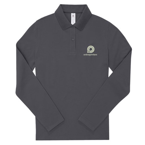 Polo da donna in cotone grigio scuro con maniche lunghe.
