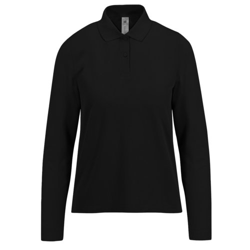 Polo nero in cotone da donna con maniche lunghe.