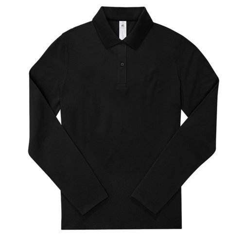 Polo nera in cotone a maniche lunghe con abbottonatura.