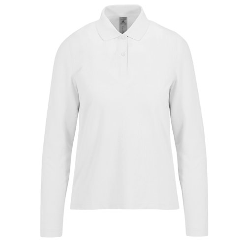 Polo bianco in cotone a maniche lunghe da donna.