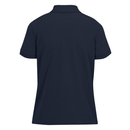 Polo blu navy da donna in poliestere riciclato e cotone.
