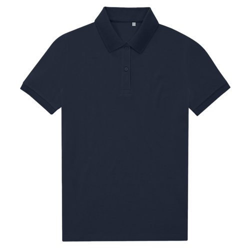Polo da donna blu navy in misto cotone-poliestere riciclato.