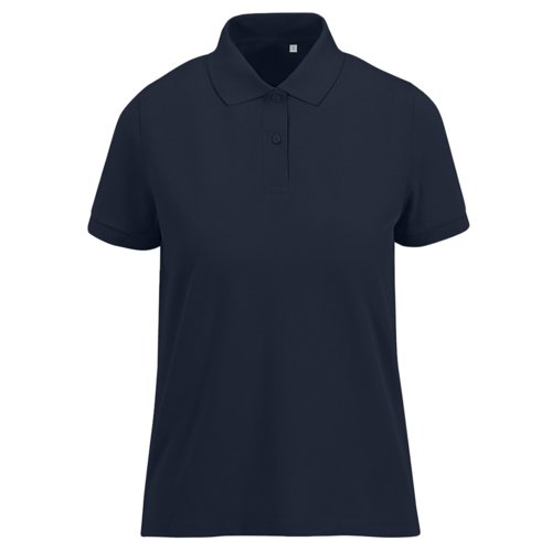 Polo da donna blu navy in poliestere riciclato e cotone a maniche corte.