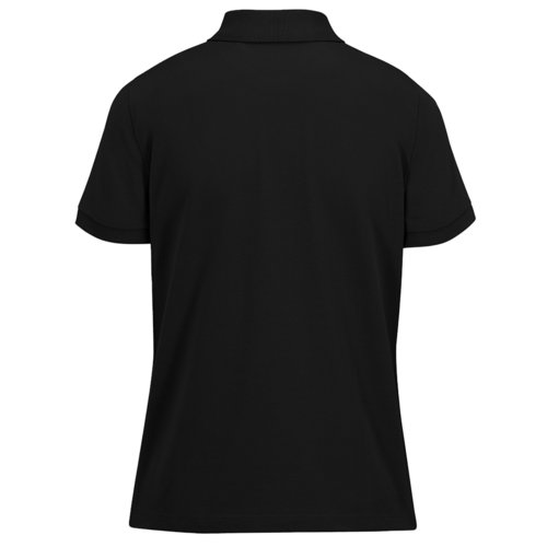 Polo nero da donna in poliestere riciclato e cotone a maniche corte.