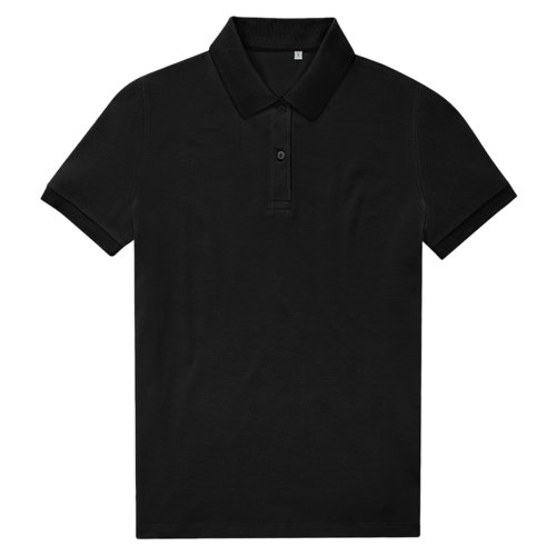 Polo da donna nero in poliestere riciclato e cotone.