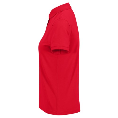 Polo da donna rosso in poliestere riciclato e cotone.