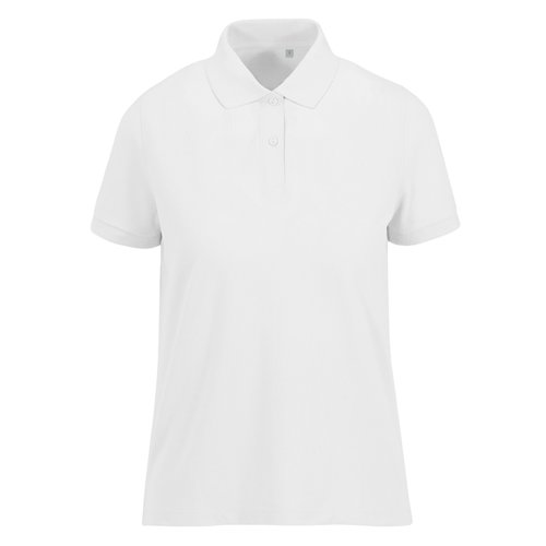 Polo da donna bianco in poliestere riciclato e cotone a maniche corte.