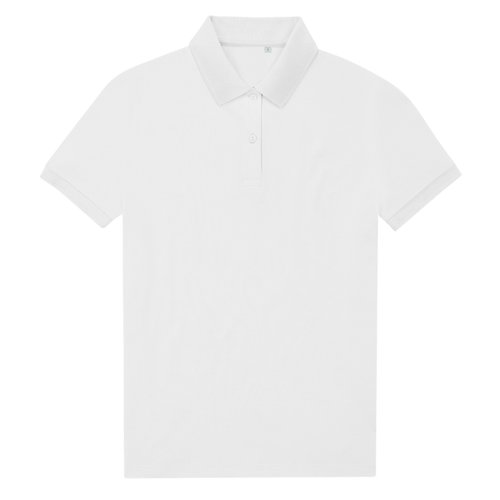 Polo da donna bianca in poliestere riciclato e cotone a maniche corte.