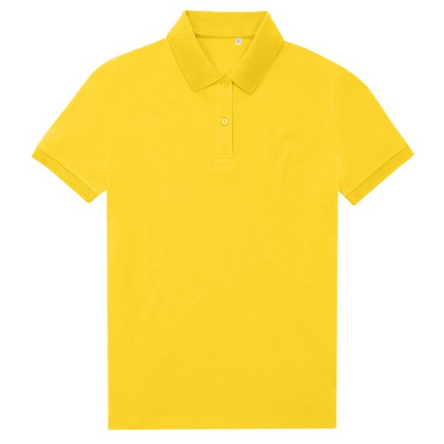 Polo giallo da donna in poliestere riciclato e cotone.