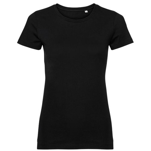 T-shirt nera da donna in cotone organico a maniche corte.