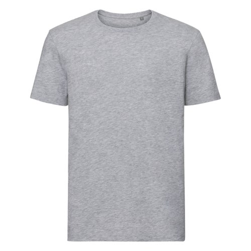T-shirt grigia in cotone organico da uomo con maniche corte.