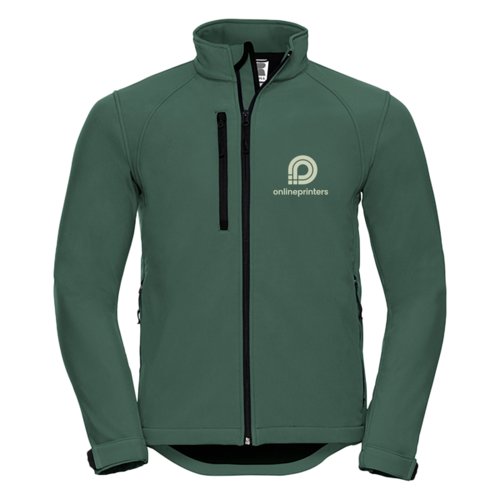 Giacca softshell verde da uomo con zip integrale.