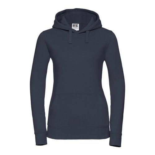 Felpa con cappuccio blu navy in cotone e poliestere da donna con cappuccio e tasca a marsupio.