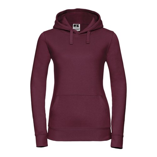Felpa con cappuccio da donna bordeaux in misto cotone con cappuccio e tasca a marsupio.