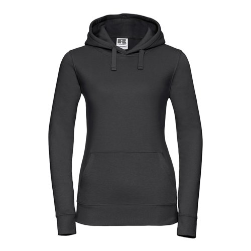 Felpa con cappuccio nera da donna in cotone-poliestere con cappuccio e tasca a marsupio.