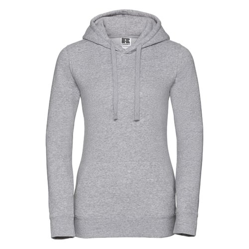 Felpa con cappuccio grigia in cotone-poliestere da donna con cappuccio e coulisse.