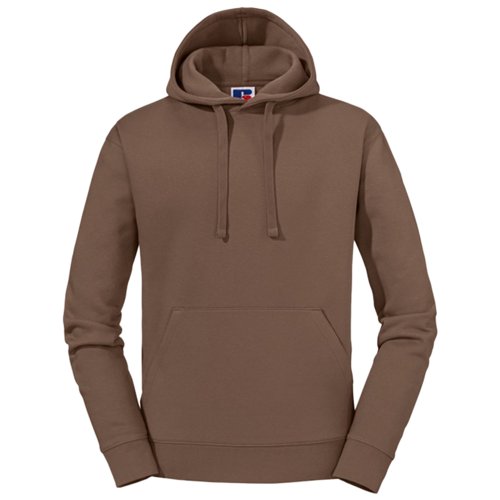 Felpa con cappuccio marrone in cotone-poliestere da uomo con tasca a marsupio.