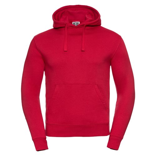 Felpa con cappuccio rossa in cotone-poliestere da uomo con coulisse e tasca a marsupio.