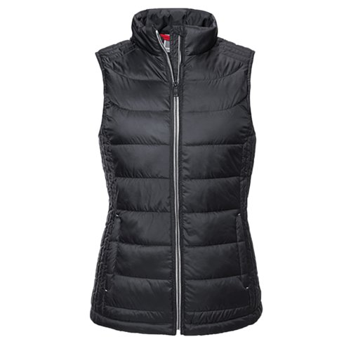 Gilet trapuntato nero in poliestere da donna con zip integrale.