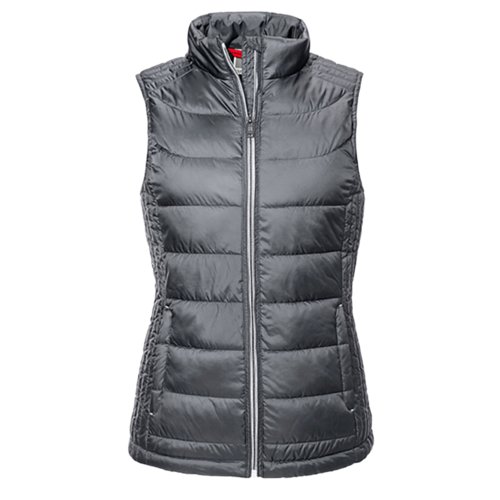 Gilet trapuntato grigio in poliestere con zip integrale.