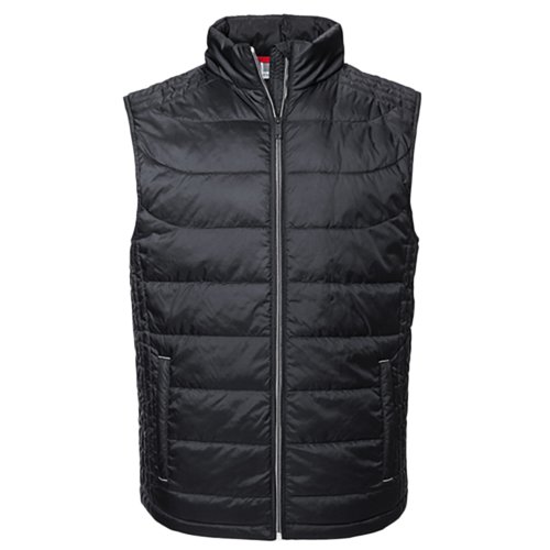 Gilet imbottito nero in poliestere con cerniera integrale.