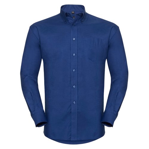 Camicia blu da uomo in cotone-poliestere a maniche lunghe.