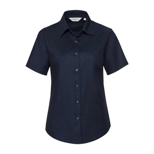 Camicetta blu navy in misto cotone a maniche corte.