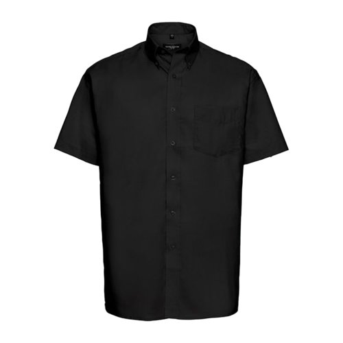 Camicia nera in cotone-poliestere a maniche corte con taschino.