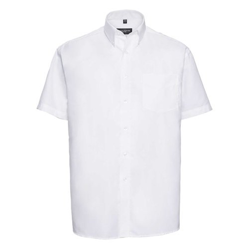 Camicia bianca a maniche corte in misto cotone con abbottonatura e taschino.