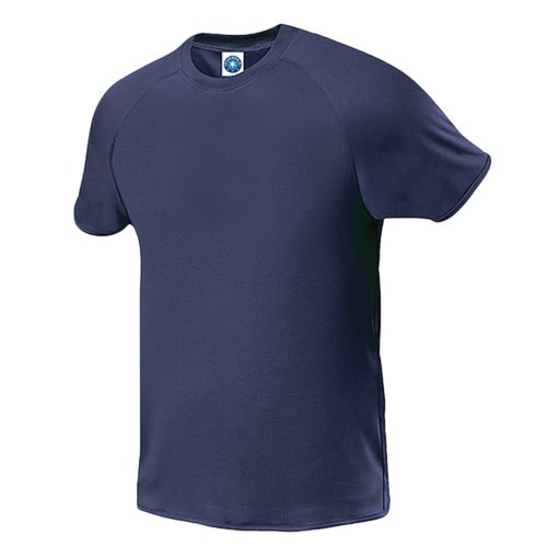 T-shirt in poliestere blu navy da uomo a maniche corte.