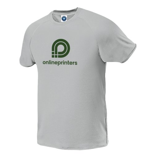 T-shirt sportiva grigia da uomo a maniche corte.