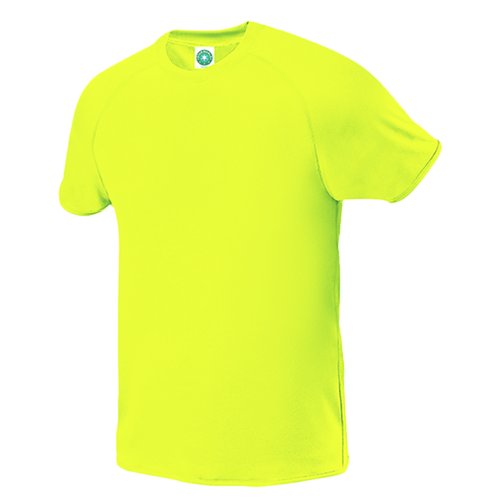 T-shirt gialla in poliestere a maniche corte.