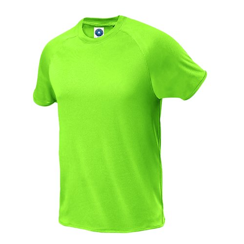 T-shirt verde in poliestere con maniche corte.