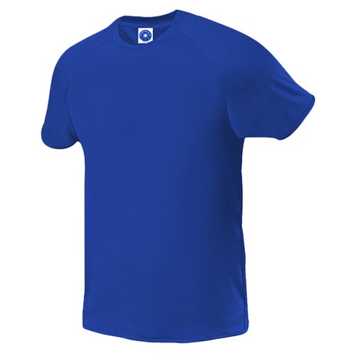 T-shirt blu scuro in poliestere da uomo a maniche corte.