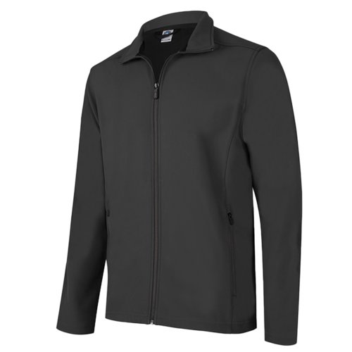 Giacca softshell nera in poliestere ed elastan con cerniera.