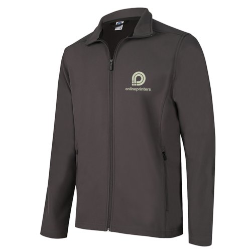 Giacca softshell grigia con zip integrale e due strati per uomo.