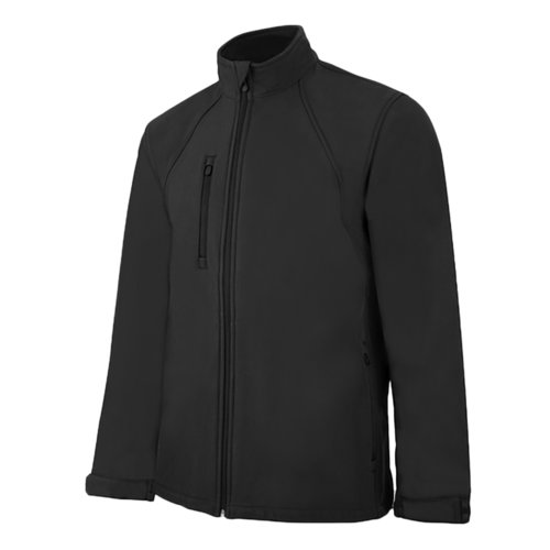 Giacca softshell nera in misto poliestere-elastan con zip integrale.