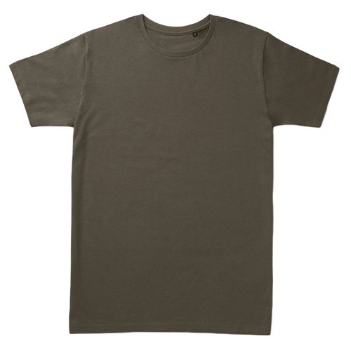 T-shirt kaki in cotone con maniche corte e girocollo.