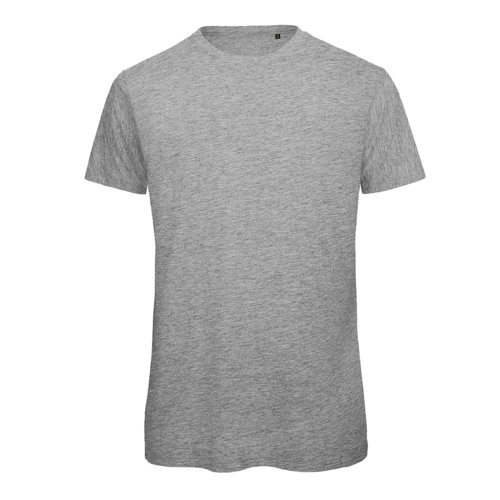 T-shirt grigia in cotone con maniche corte e collo rotondo.