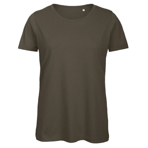 T-shirt da donna color kaki in cotone con collo rotondo.