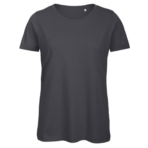 T-shirt in cotone grigio scuro da donna con maniche corte.