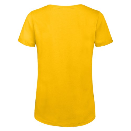 T-shirt da donna giallo dorato in cotone biologico a maniche corte.
