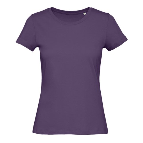 T-shirt da donna in cotone organico viola scuro a maniche corte.