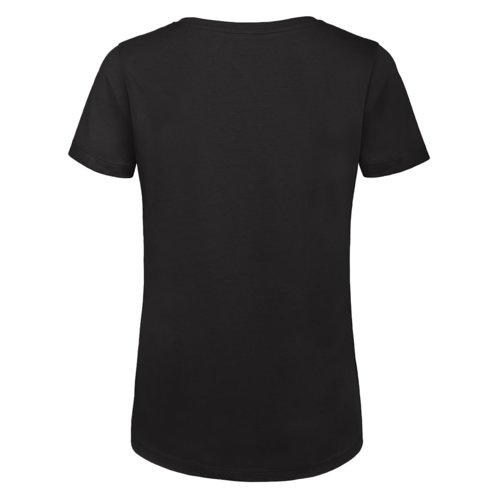 T-shirt nera da donna in cotone organico a maniche corte.